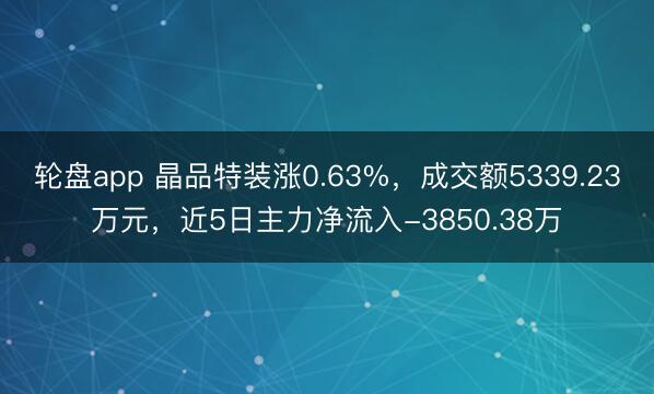 轮盘app 晶品特装涨0.63%，成交额5339.23万元，近5日主力净流入-3850.38万