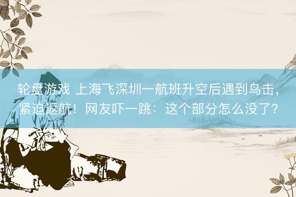 轮盘游戏 上海飞深圳一航班升空后遇到鸟击，紧迫返航！网友吓一跳：这个部分怎么没了？