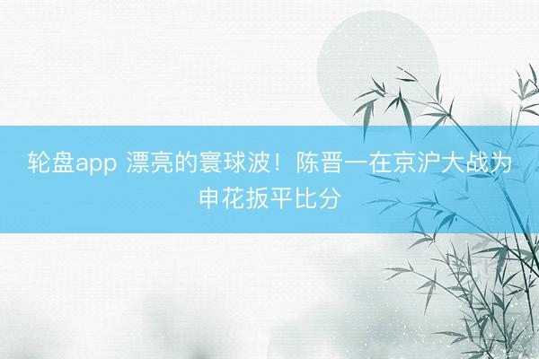 轮盘app 漂亮的寰球波！陈晋一在京沪大战为申花扳平比分