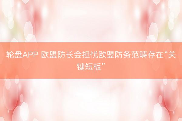 轮盘APP 欧盟防长会担忧欧盟防务范畴存在“关键短板”