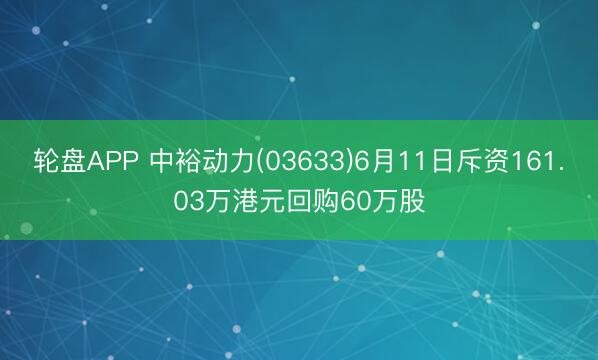 轮盘APP 中裕动力(03633)6月11日斥资161.03万港元回购60万股